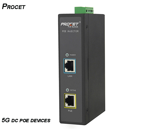 Procet 5G Industrial Fiber PoE Injector Output 44-57Vdc With Waterproof Case