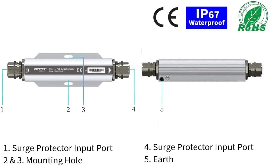 100w Gigabit 10kv Poe Surge Protectors Outdoor Ip67 Waterproof Aluminum Alloy Shell